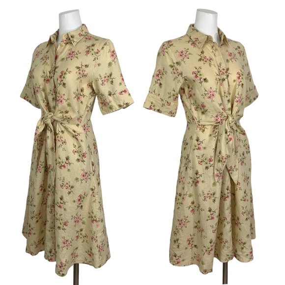 Lauren Ralph Lauren Black Label Floral Linen Shirtdress 6 Natural Cottagecore - Picture 2 of 12